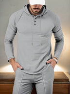 Conjunto Moletom Canelado Com Capuz Estilo Casual