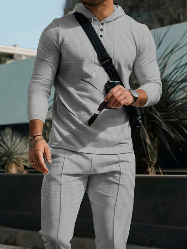 Conjunto Moletom Canelado Com Capuz Estilo Casual