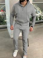 Conjunto Moletom Canelado Com Capuz Estilo Casual