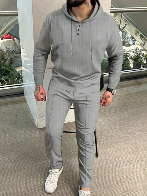 Conjunto Moletom Canelado Com Capuz Estilo Casual