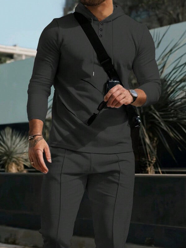 Conjunto Moletom Canelado Com Capuz Estilo Casual