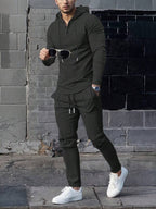 Conjunto Moletom Canelado Com Capuz Estilo Casual