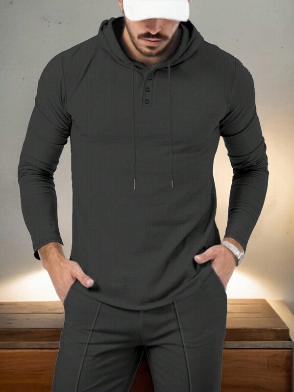 Conjunto Moletom Canelado Com Capuz Estilo Casual
