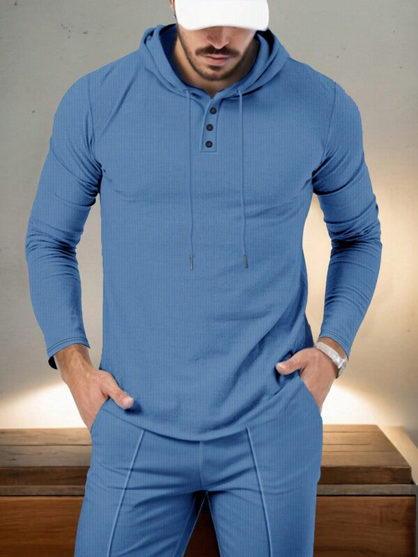 Conjunto Moletom Canelado Com Capuz Estilo Casual