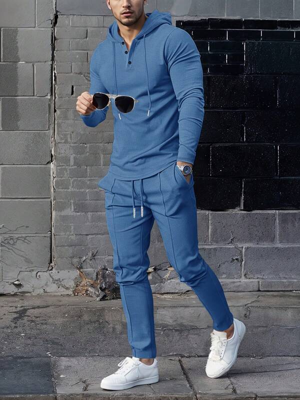 Conjunto Moletom Canelado Com Capuz Estilo Casual