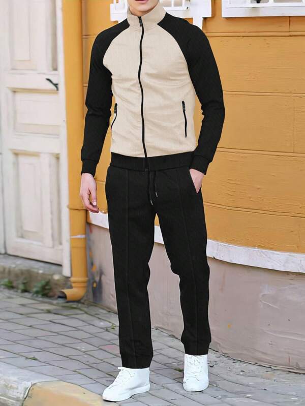 Conjunto Moletom Canelado Com Jaqueta Zíper Casual