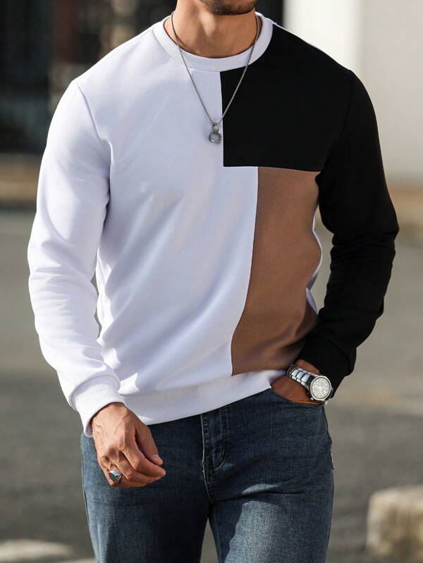 Moletom Masculino Com Recortes Geométricos Casual Moderno
