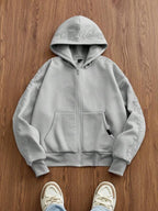 Moletom Oversized Com Zíper Estilo Streetwear Gothic Casual