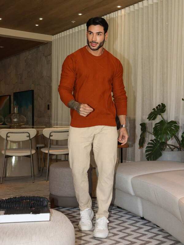 Suéter Masculino Tricot Texturizado Casual Moderno