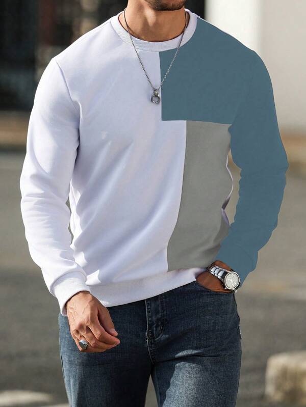 Moletom Masculino Com Recortes Geométricos Casual Moderno