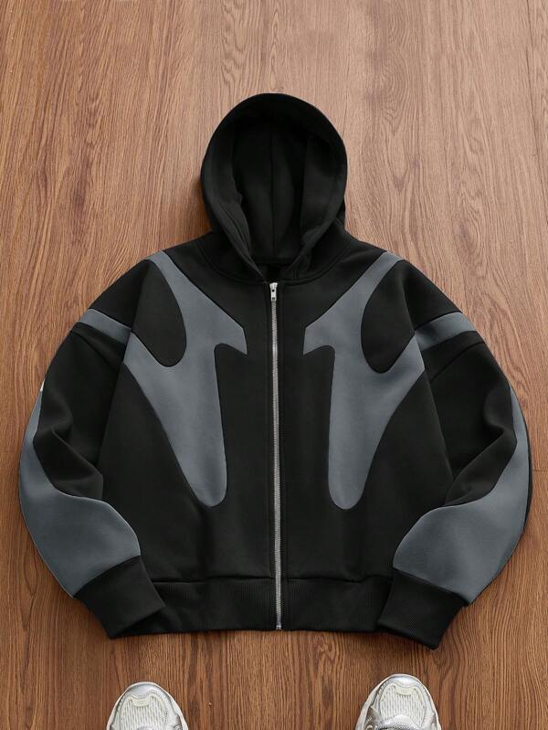 Moletom Oversized Com Zíper Estilo Streetwear Futurista