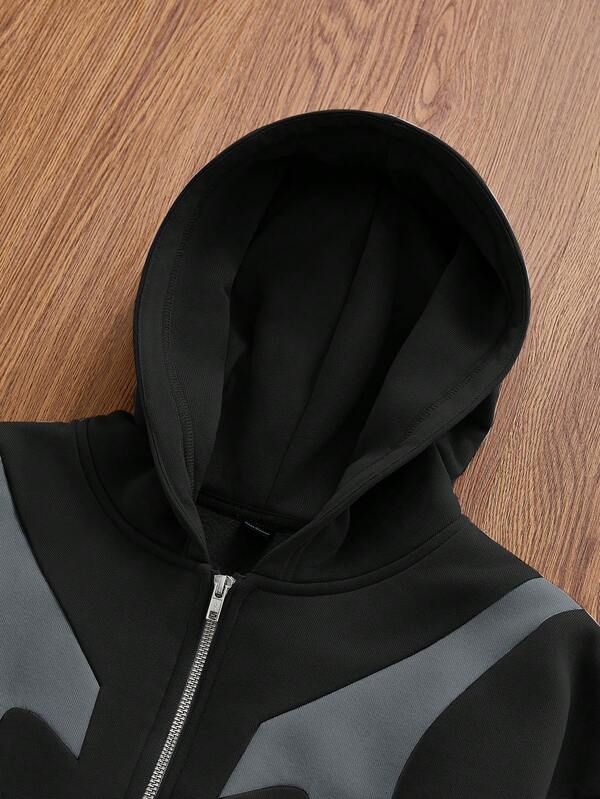 Moletom Oversized Com Zíper Estilo Streetwear Futurista