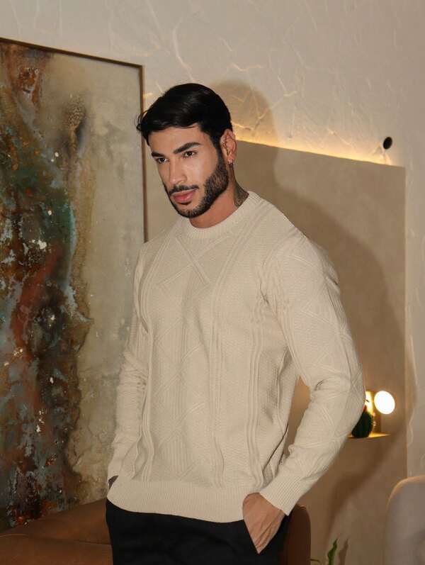 Suéter Masculino Tricot Texturizado Casual Moderno