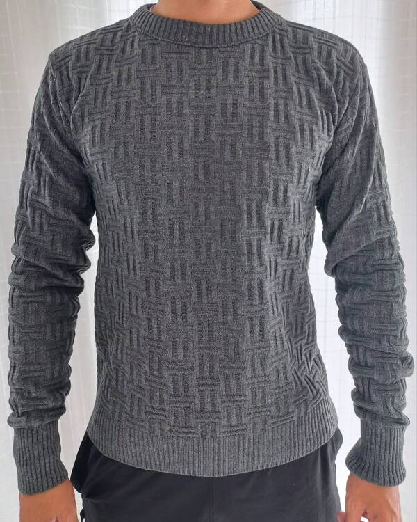 Suéter Masculino Texturizado Gola Careca Casual Urbano