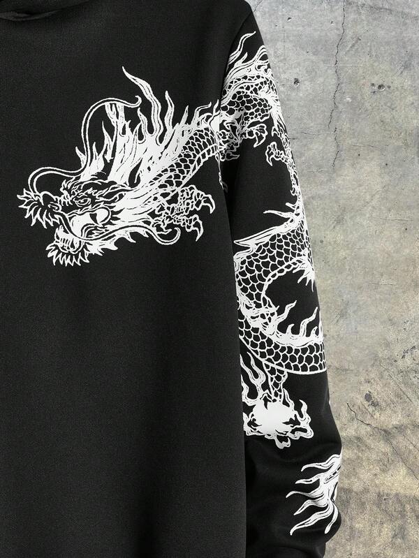 Moletom Oversized Dragão Japonês Estilo Streetwear Oriental