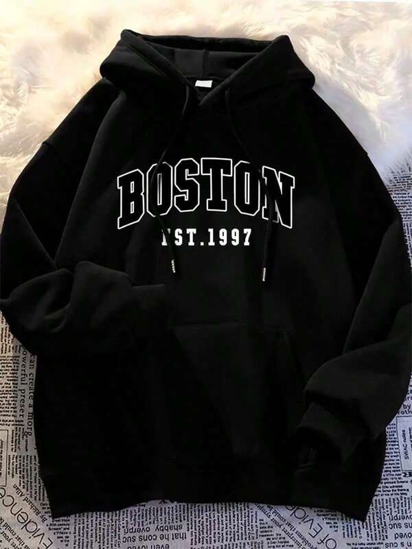 Moletom Boston Estilo College Streetwear Oversized