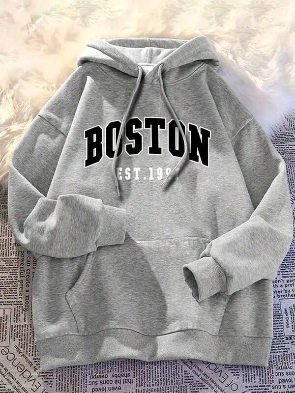 Moletom Boston Estilo College Streetwear Oversized