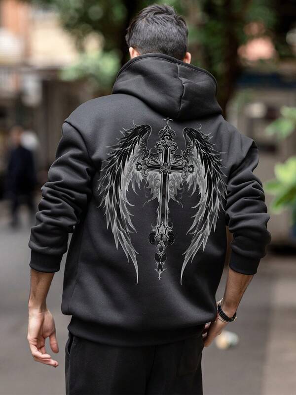 Moletom Felpado Cruz Angelical Estilo Gothic Streetwear
