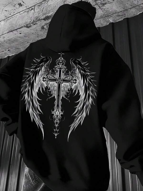 Moletom Felpado Cruz Angelical Estilo Gothic Streetwear