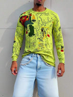 Suéter Masculino Estampado Com Botões Casual Urbano