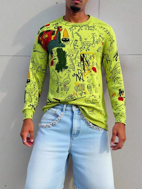 Suéter Masculino Estampado Com Botões Casual Urbano
