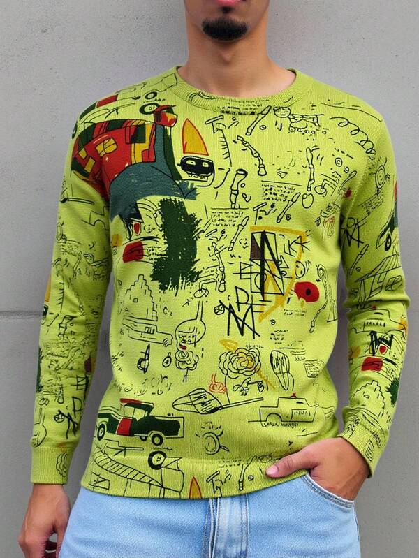 Suéter Masculino Estampado Com Botões Casual Urbano