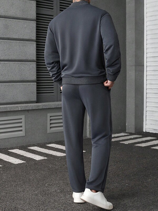 Conjunto Moletom Com Jaqueta Bomber Estilo Minimalista