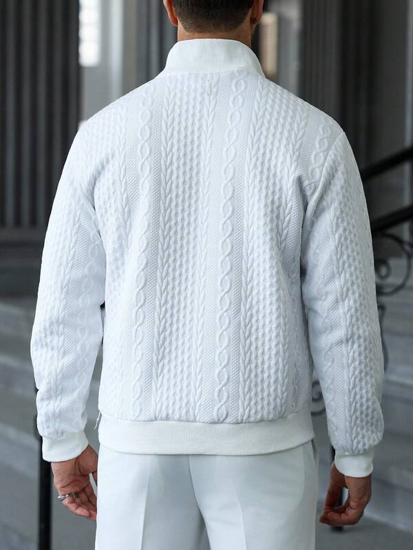 Suéter Masculino Trançado Gola Alta Com Ziper Casual Elegante