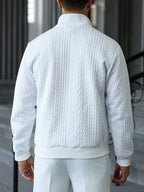 Suéter Masculino Trançado Gola Alta Com Ziper Casual Elegante