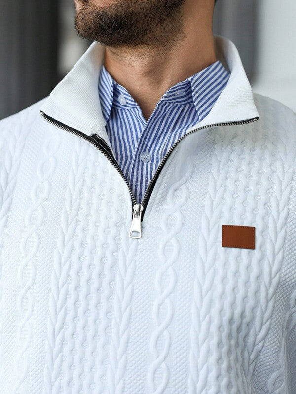 Suéter Masculino Trançado Gola Alta Com Ziper Casual Elegante