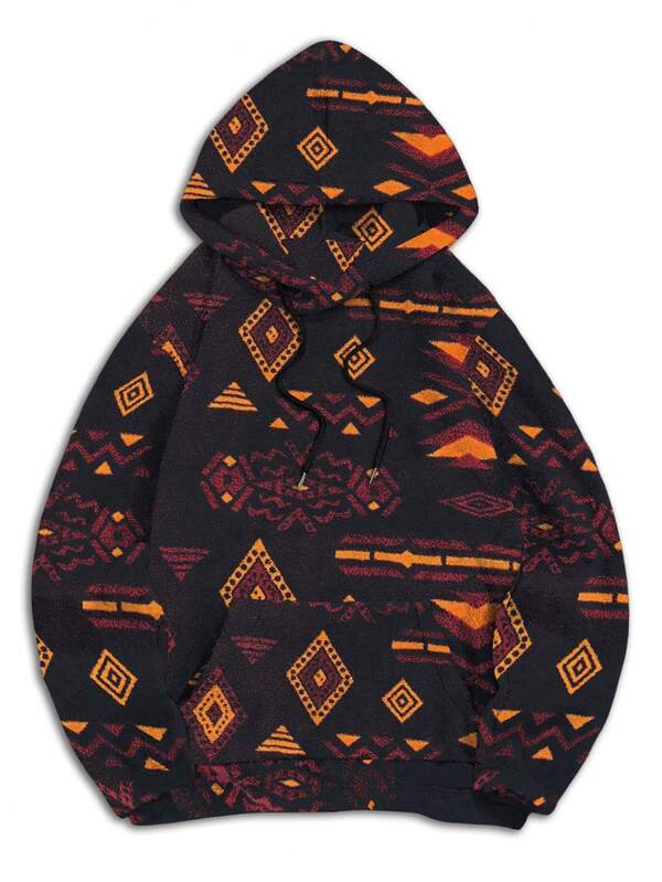 Moletom Teddy Étnico Com Capuz Estilo Western Casual