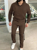 Conjunto Moletom Canelado Com Capuz Estilo Casual