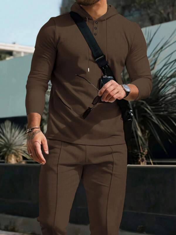Conjunto Moletom Canelado Com Capuz Estilo Casual
