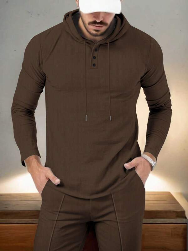 Conjunto Moletom Canelado Com Capuz Estilo Casual