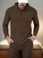 Conjunto Moletom Canelado Com Capuz Estilo Casual