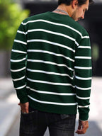 Suéter Masculino Listrado Gola Careca Casual Clássico