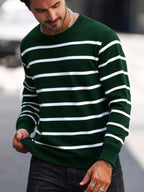 Suéter Masculino Listrado Gola Careca Casual Clássico