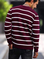 Suéter Masculino Listrado Gola Careca Casual Clássico