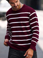 Suéter Masculino Listrado Gola Careca Casual Clássico