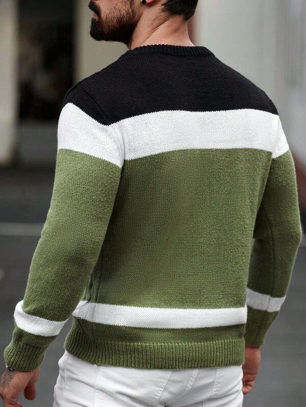 Suéter Masculino Trançado Listrado Casual Estilo Sofisticado