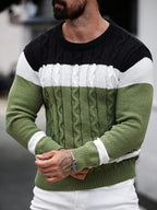 Suéter Masculino Trançado Listrado Casual Estilo Sofisticado