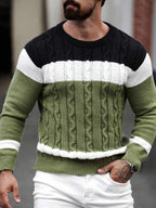 Suéter Masculino Trançado Listrado Casual Estilo Sofisticado