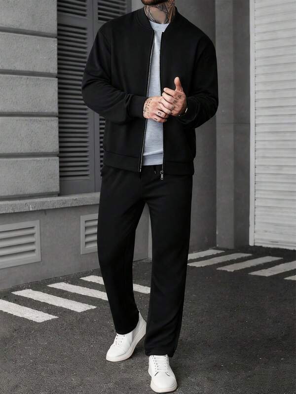 Conjunto Moletom Com Jaqueta Bomber Estilo Minimalista