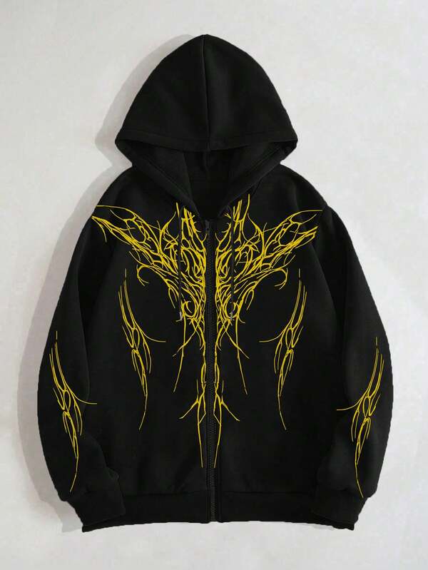 Moletom Dark Tribal Com Zíper Estilo Gothic Streetwear