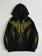 Moletom Dark Tribal Com Zíper Estilo Gothic Streetwear