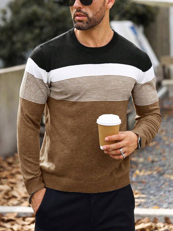 Suéter Masculino Listrado Texturizado Casual Minimalista