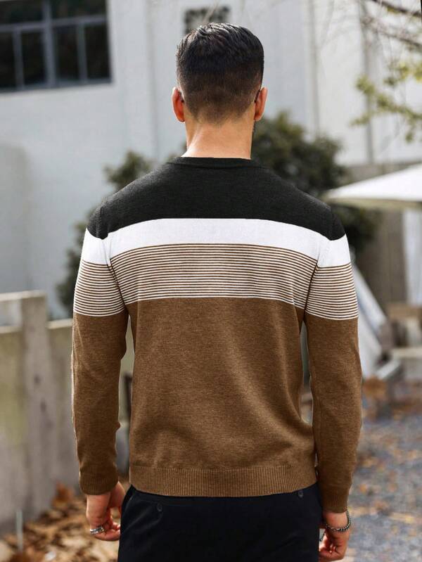Suéter Masculino Listrado Texturizado Casual Minimalista