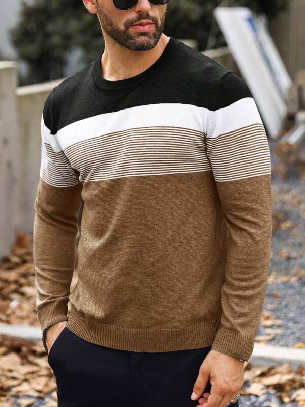 Suéter Masculino Listrado Texturizado Casual Minimalista