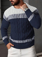 Suéter Masculino Trançado Listrado Casual Estilo Sofisticado