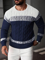 Suéter Masculino Trançado Listrado Casual Estilo Sofisticado